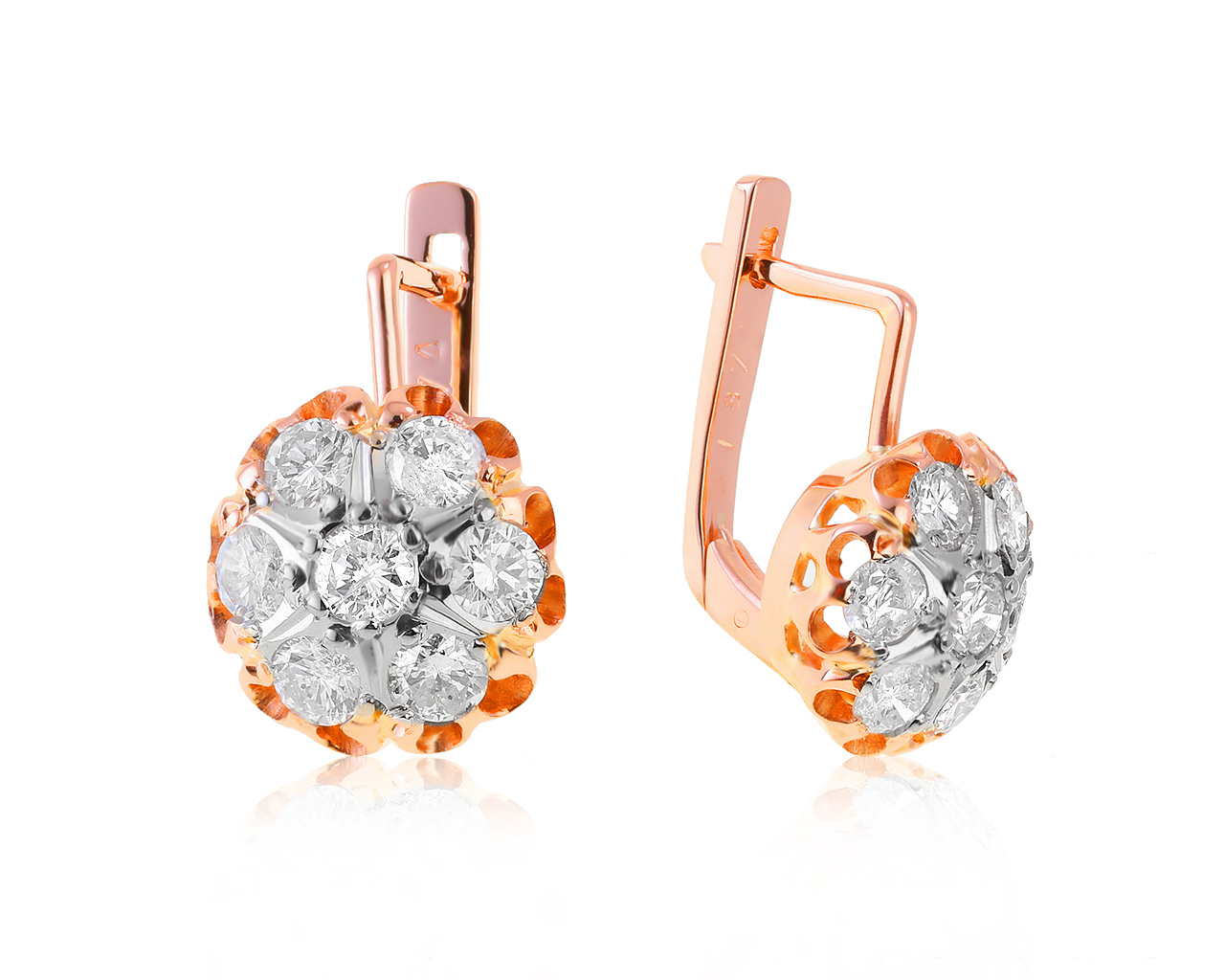 Чарующие золотые серьги с бриллиантами 1.90ct СССР