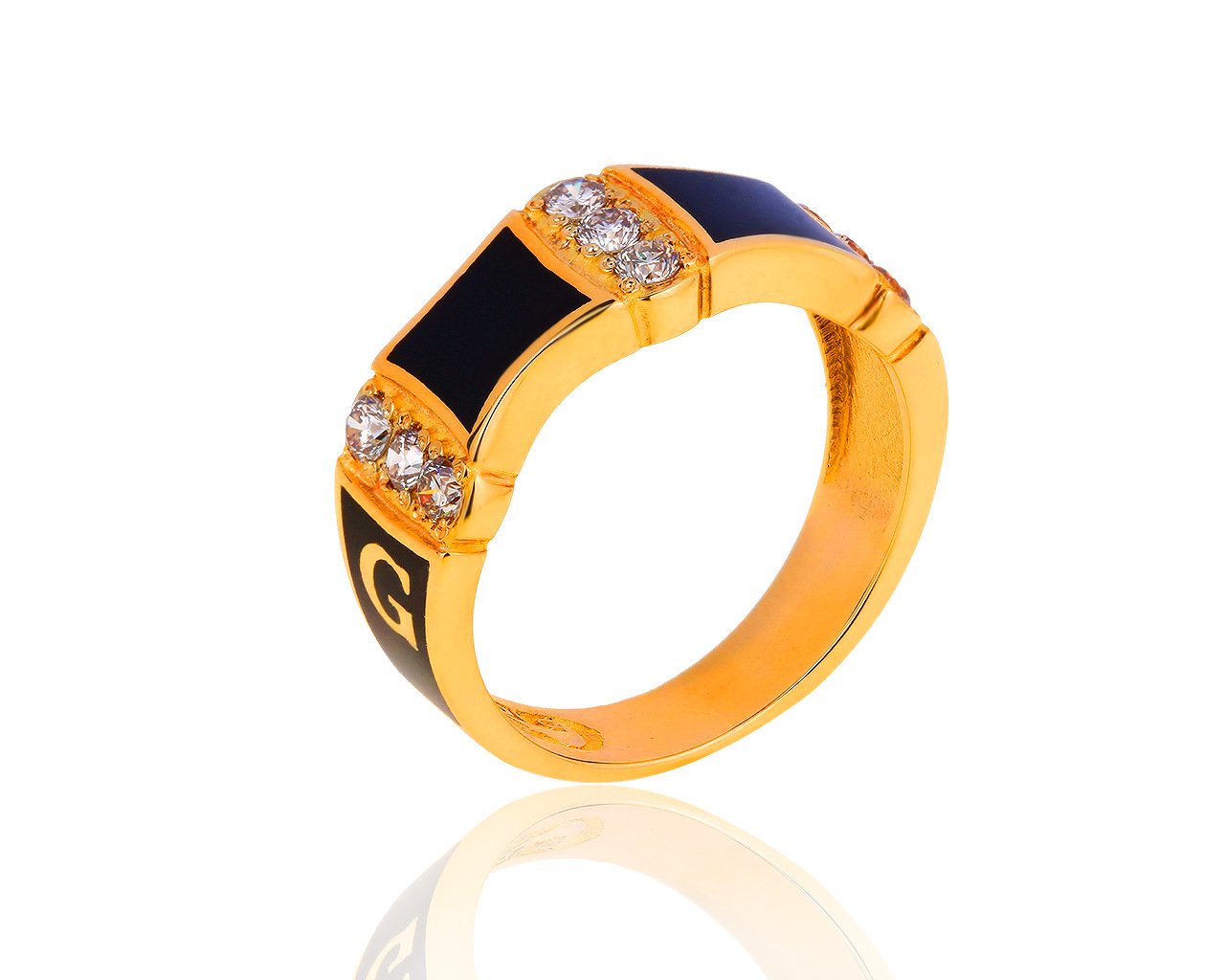 Золотое кольцо с эмалью и бриллиантами 0.53ct