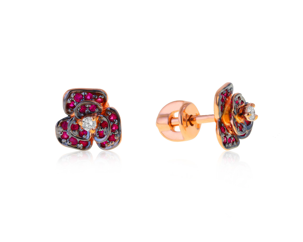 Праздничные золотые серьги с рубинами 0.15ct 080621/8