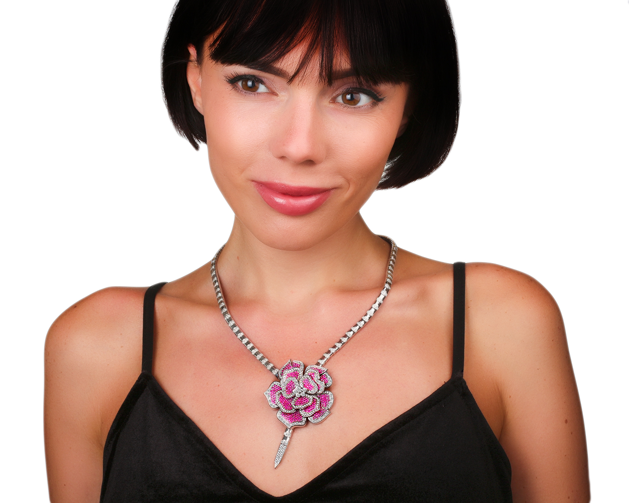 Золотое колье с розовыми сапфирами и бриллиантами 4.26ct