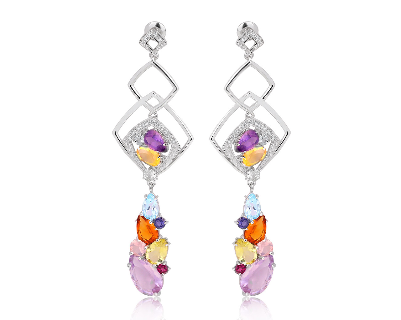 Коктейльные золотые серьги с цветными камнями 14.79ct 191020/7