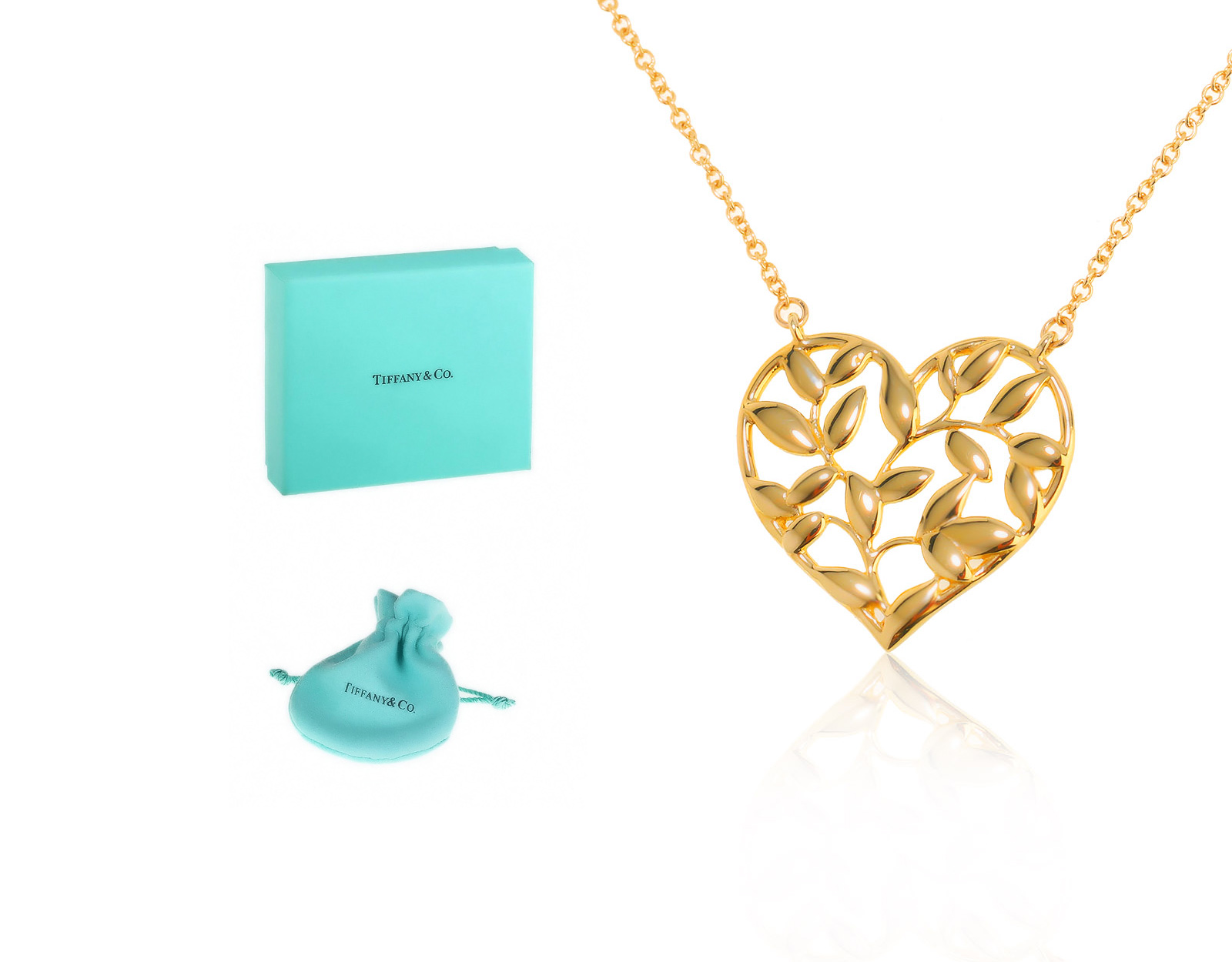 Оригинальное золотое колье Tiffany&Co Paloma Picasso Olive Leaf Heart