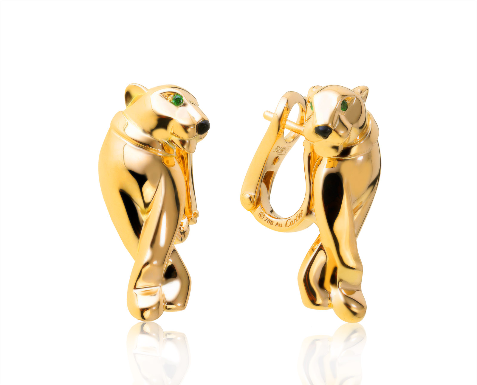 Оригинальные золотые серьги с тсаворитами 0.02ct Panthere de Cartier 270821/14