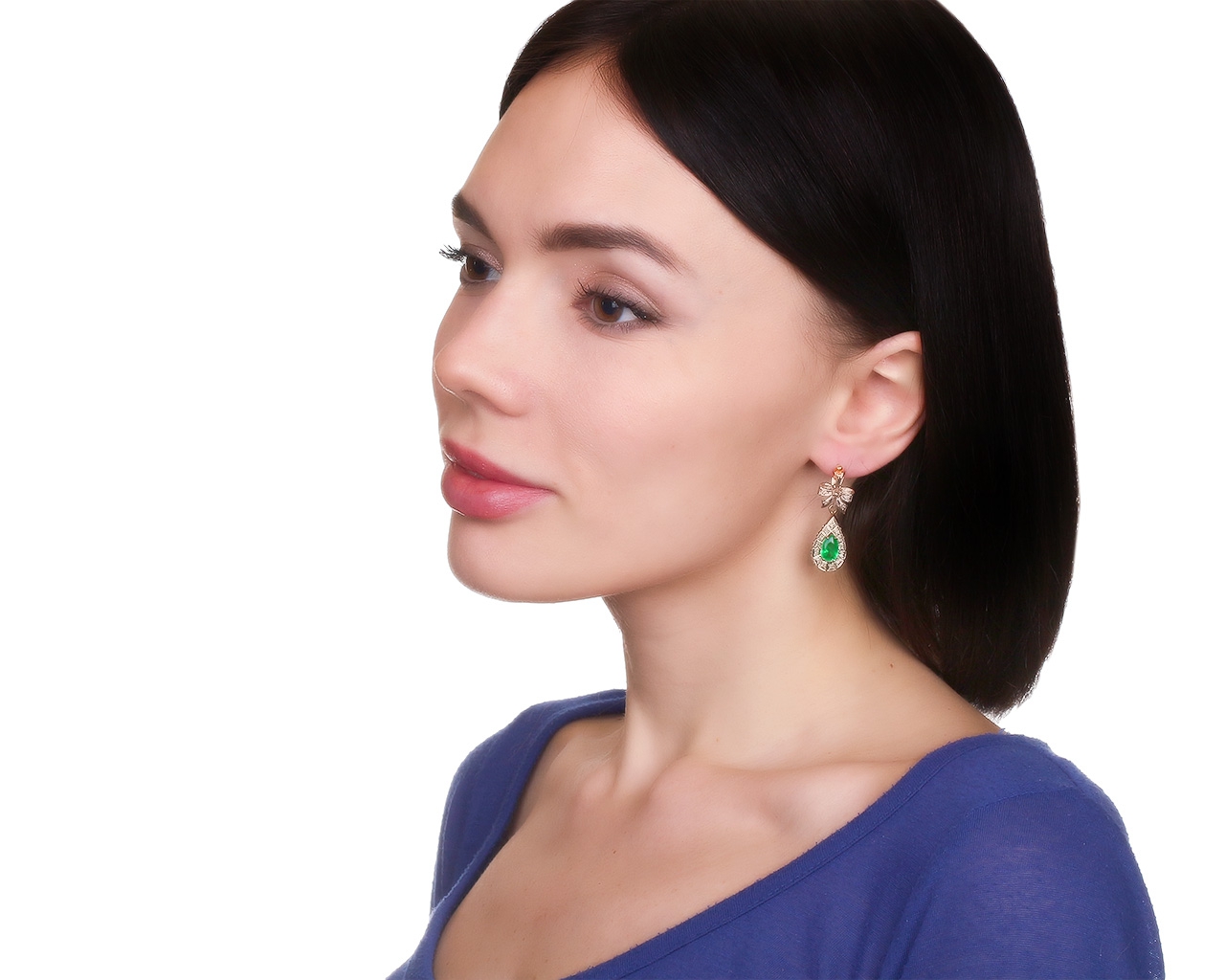 Эстетичные золотые серьги с изумрудами 2.12ct