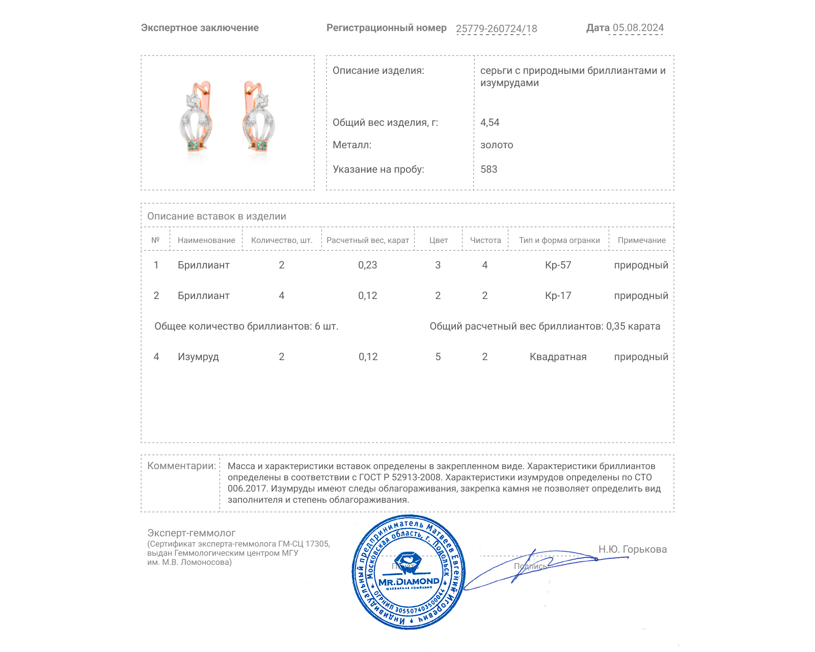 Золотые серьги с изумрудами 0.12ct и бриллиантами 0.35ct СССР