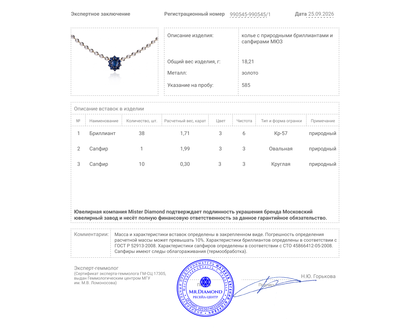 Оригинальное золотое колье с сапфирами 2.29ct МЮЗ
