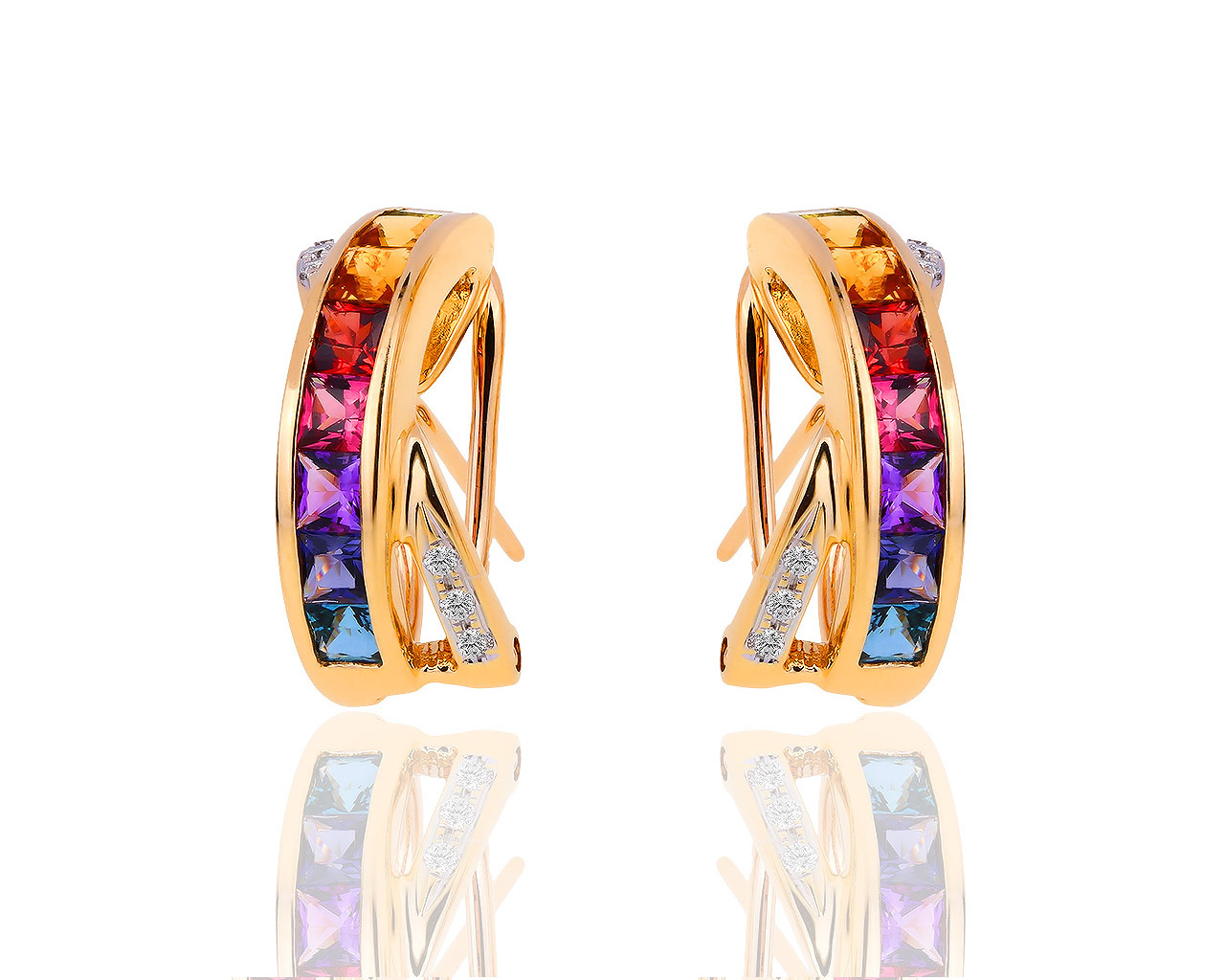 Яркие золотые серьги с цветными камнями H.Stern Rainbow