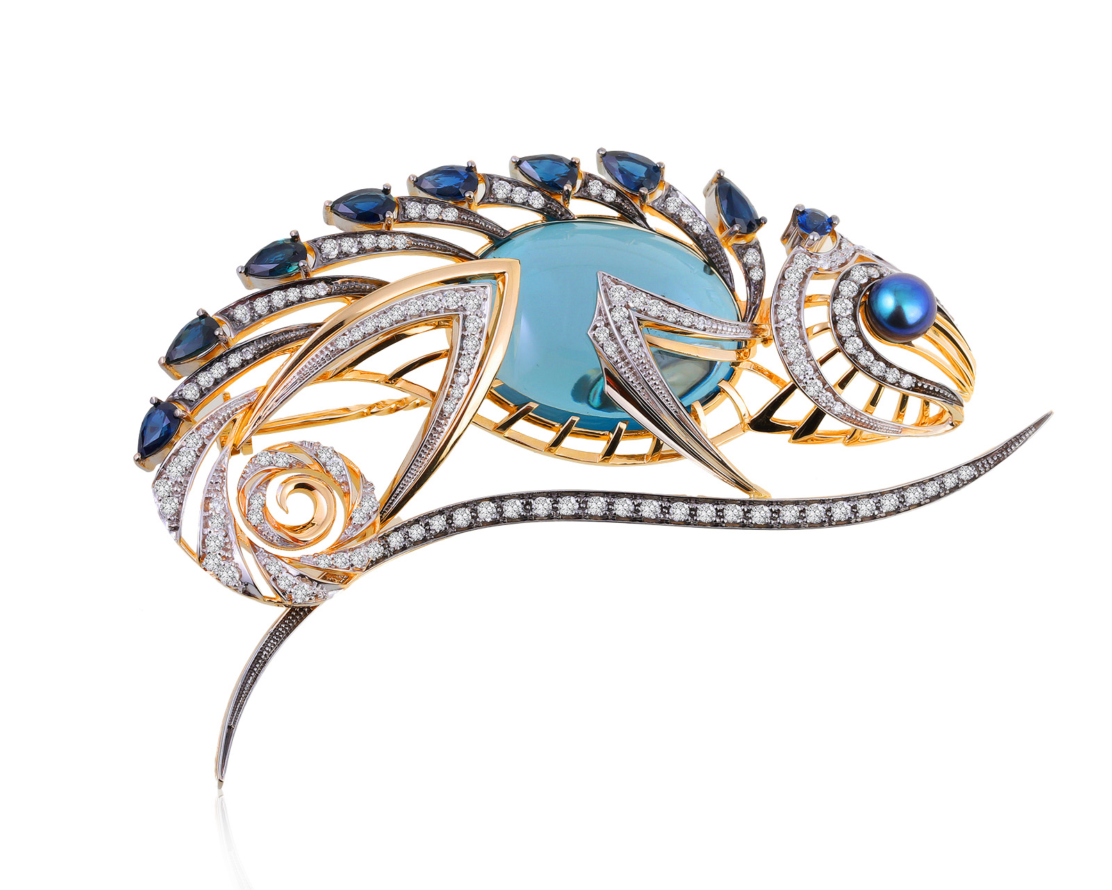 Прелестная золотая брошь с сапфирами 1.68ct 140621/17