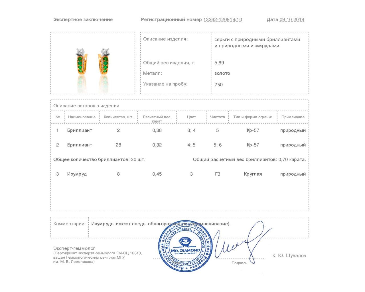 Шикарные золотые серьги с бриллиантами 0.70ct
