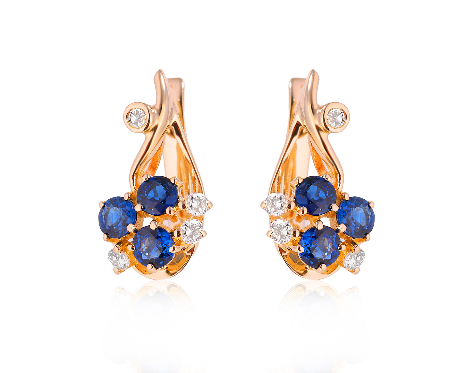 Золотые серьги с сапфирами 1.40ct и бриллиантами 0.30ct 020924/8 Золотые серьги с сапфирами 1.40ct и бриллиантами 0.30ct 020924/8