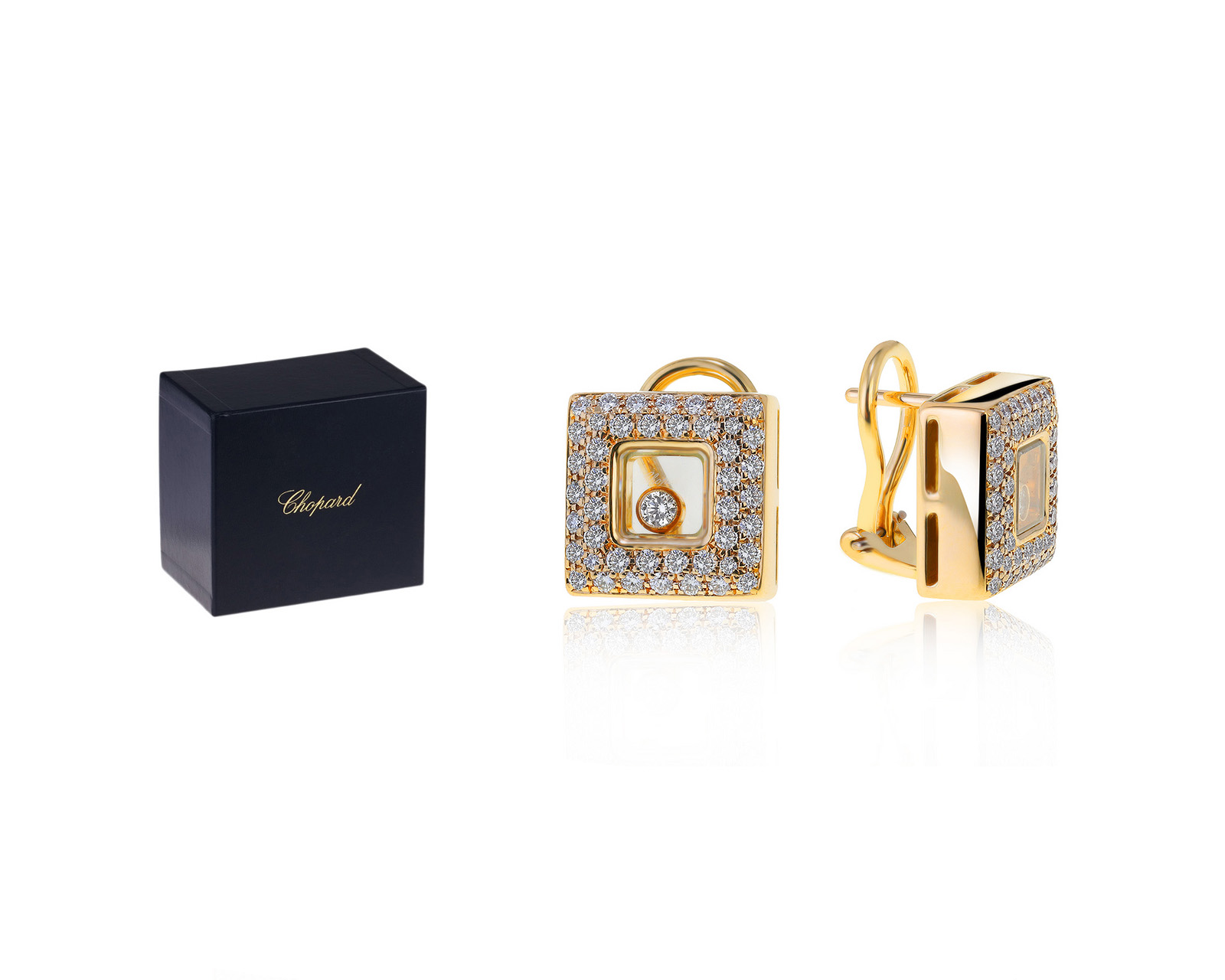 Оригинальные золотые серьги с бриллиантами 0.82ct Chopard Happy Diamonds