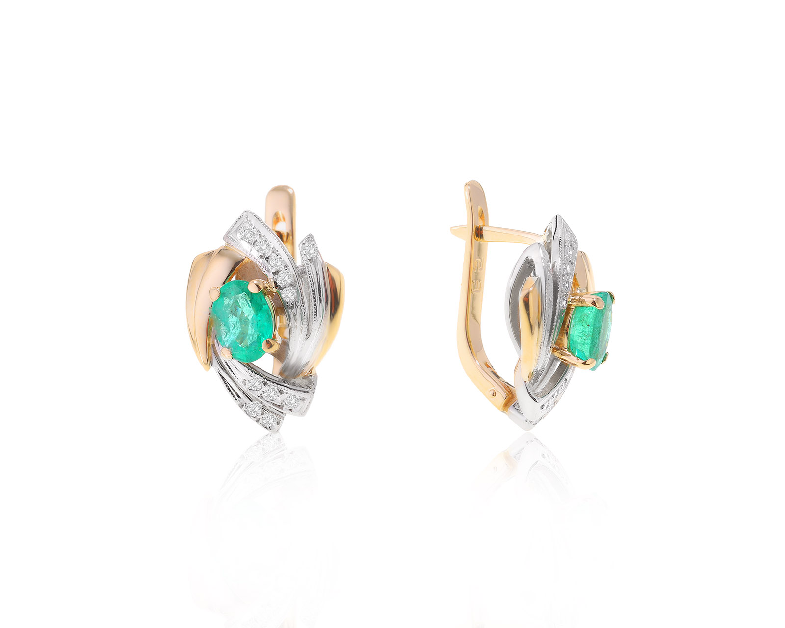 Красивые золотые серьги с изумрудами 1.54ct 111122/2