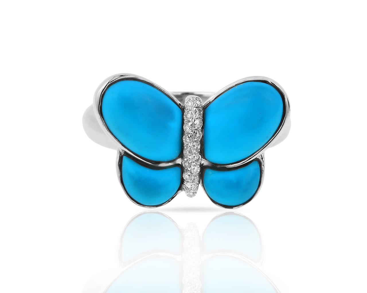 Золотое кольцо с бирюзой и бриллиантами 0.07ct 010618/3