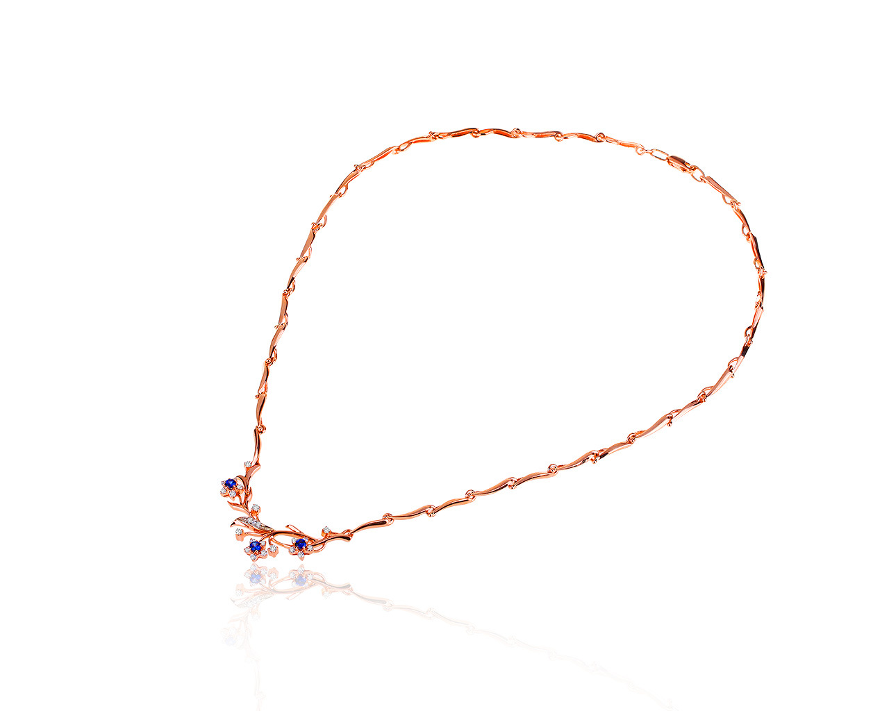 Красивое золотое колье с сапфирами 0.40ct