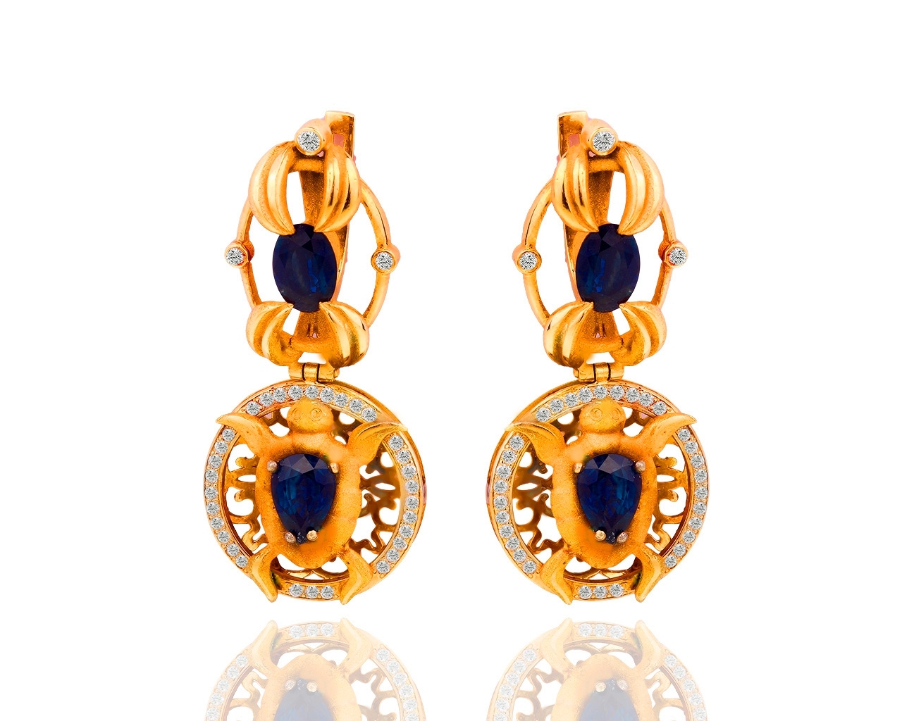 Золотые серьги с сапфирами 2.93ct и бриллиантами 0.16ct 180419/7