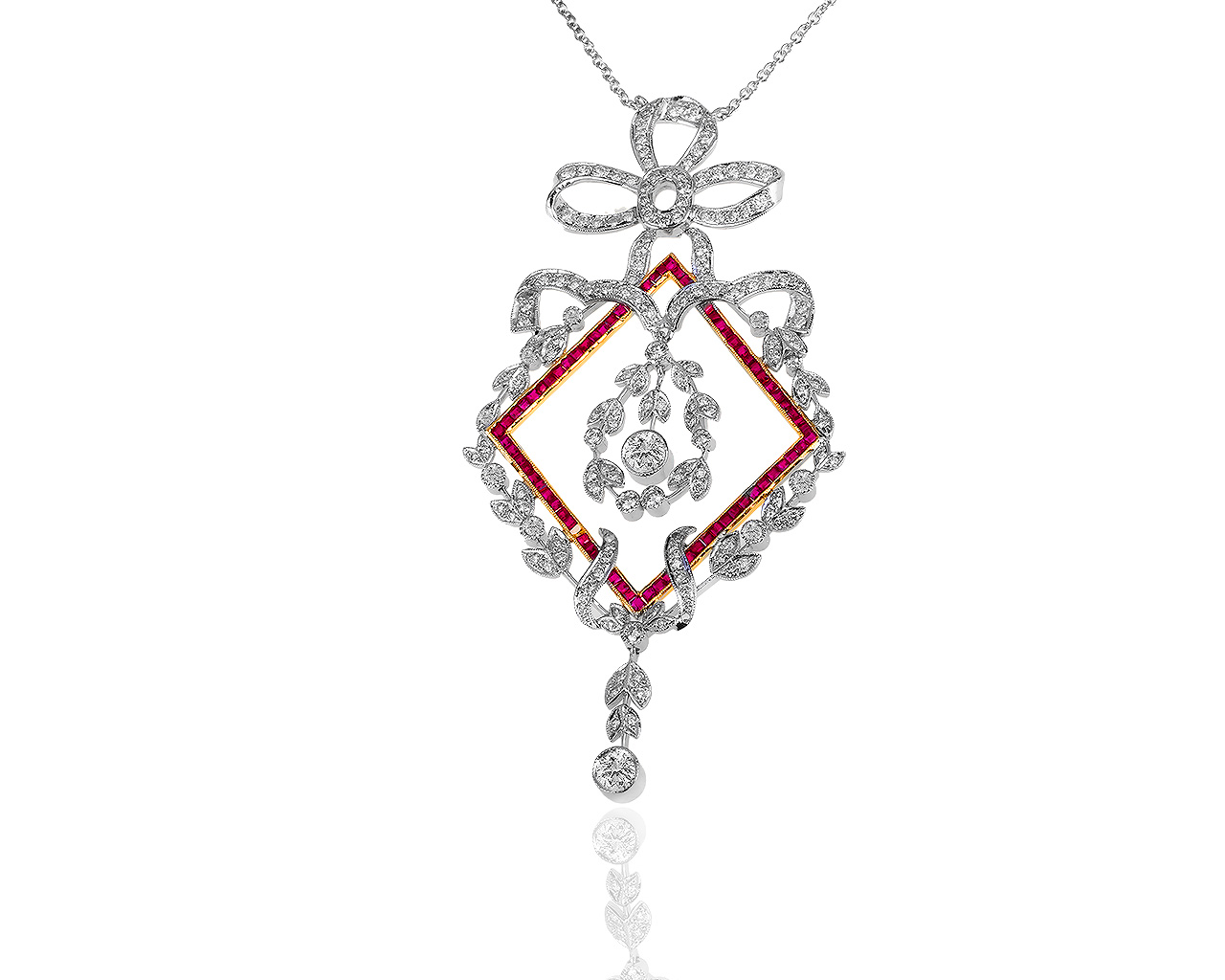Прелестное платиновое колье с бриллиантами 1.80ct и рубинами 0.95ct 300519/12