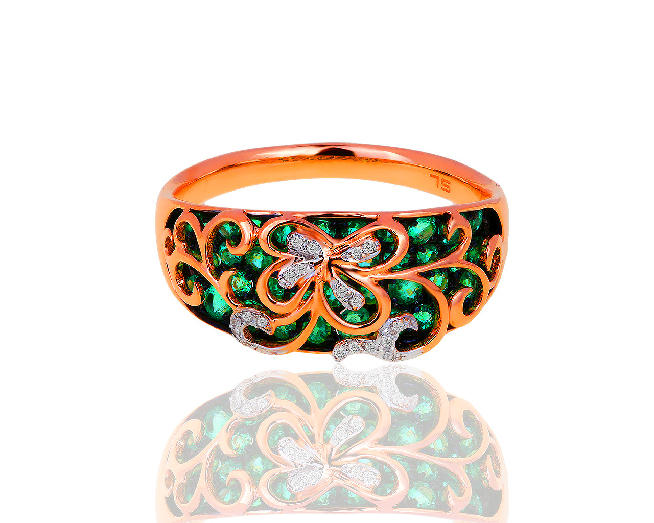 Золотое кольцо с бриллиантами 0.04ct и изумрудами 1.15ct 180519/29