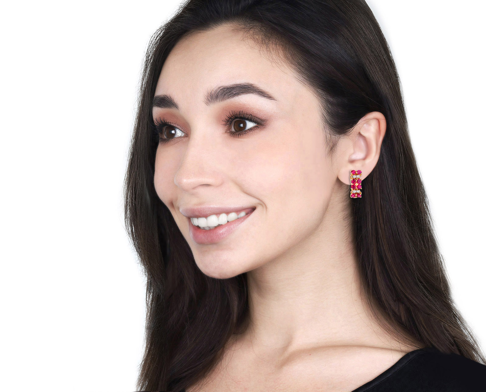 Золотые серьги с рубинами 1.10ct и бриллиантами 0.11ct