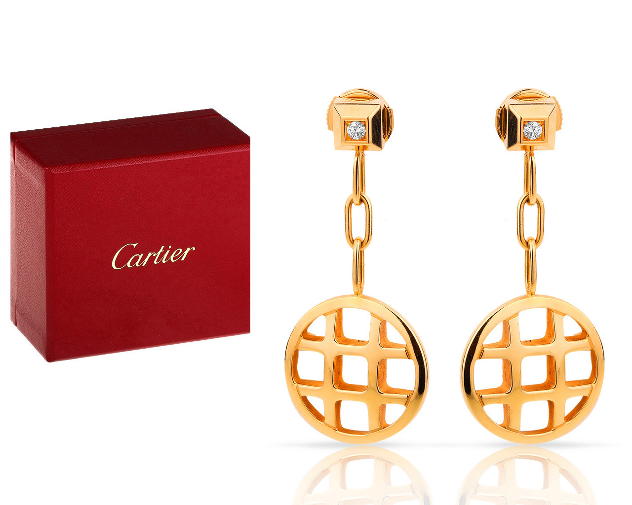 Золотые серьги с бриллиантами 0.06ct Cartier Pasha