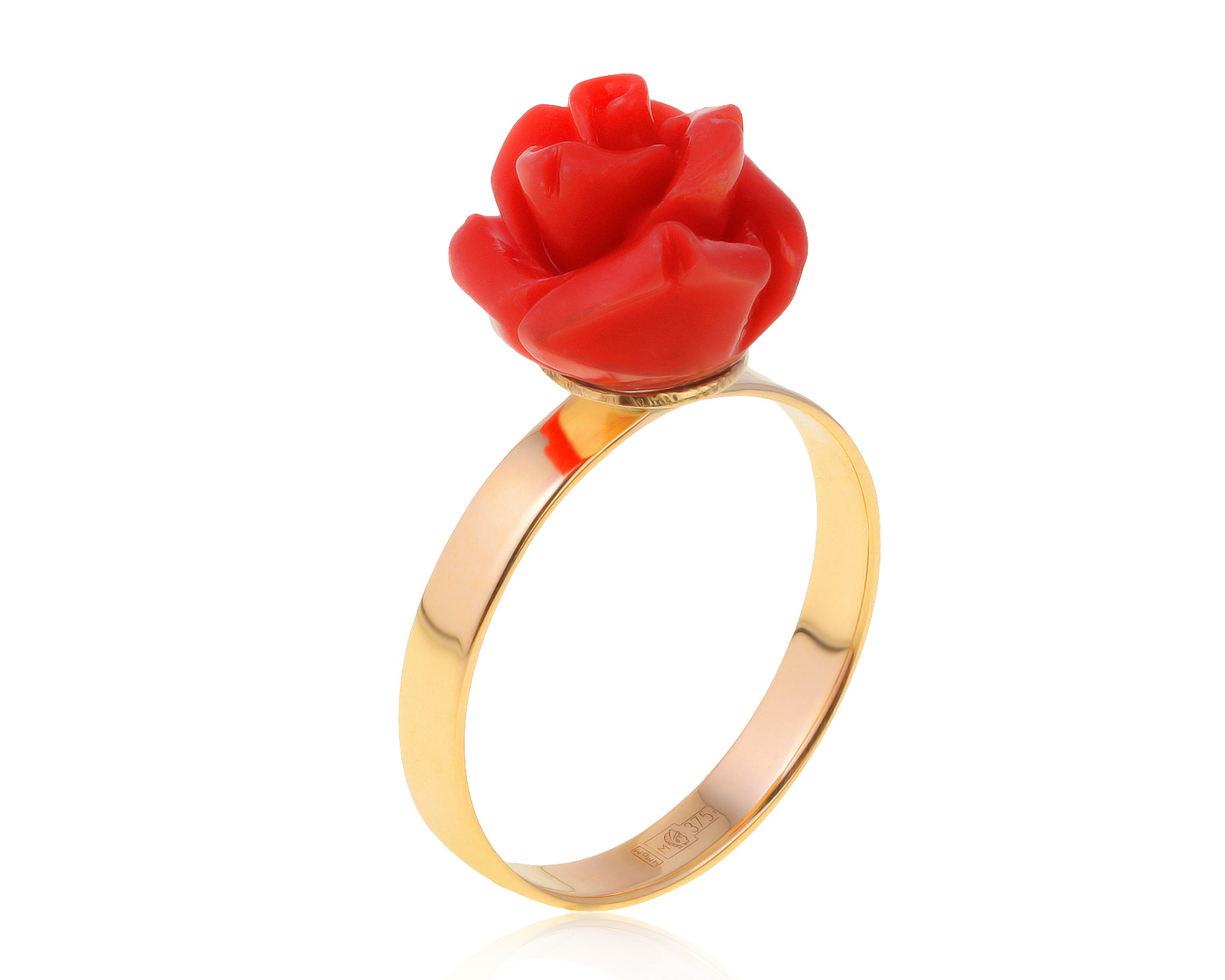 Прекрасное золотое кольцо с кораллом 230421/16