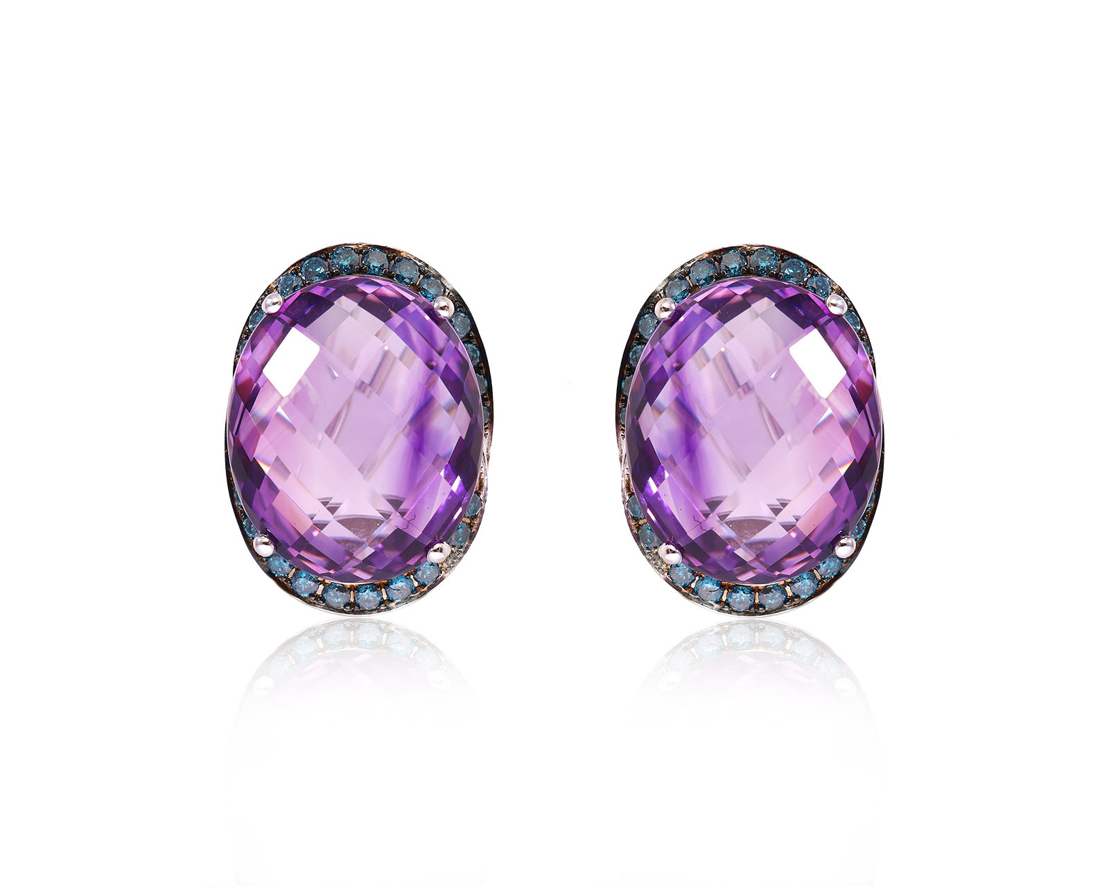 Золотые серьги с аметистами 25.60ct и бриллиантами 0.91ct 130225/5 Золотые серьги с аметистами 25.60ct и бриллиантами 0.91ct 130225/5