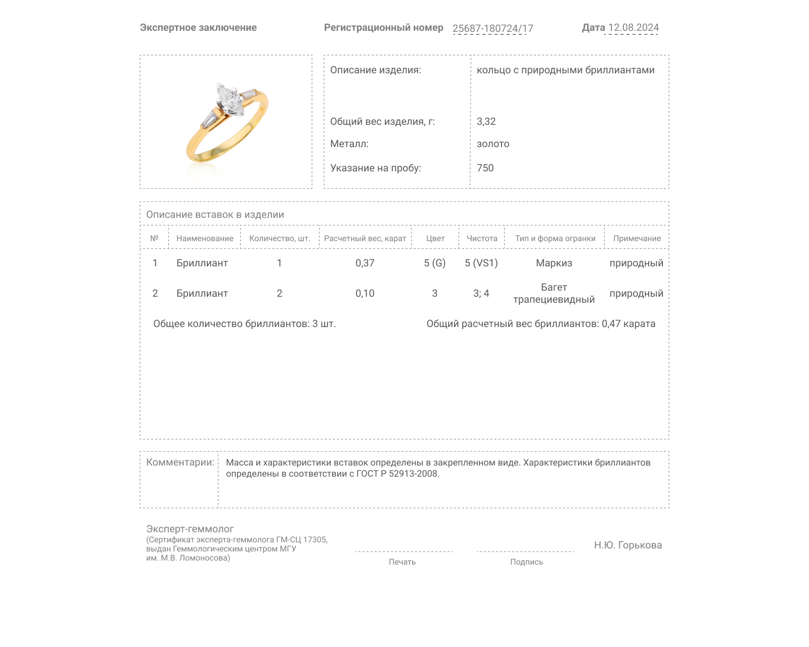 Золотое кольцо с бриллиантами 0.47ct