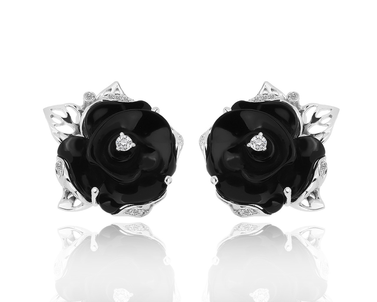 Золотые серьги с черным ониксом и бриллиантами 0.28ct 191218/5