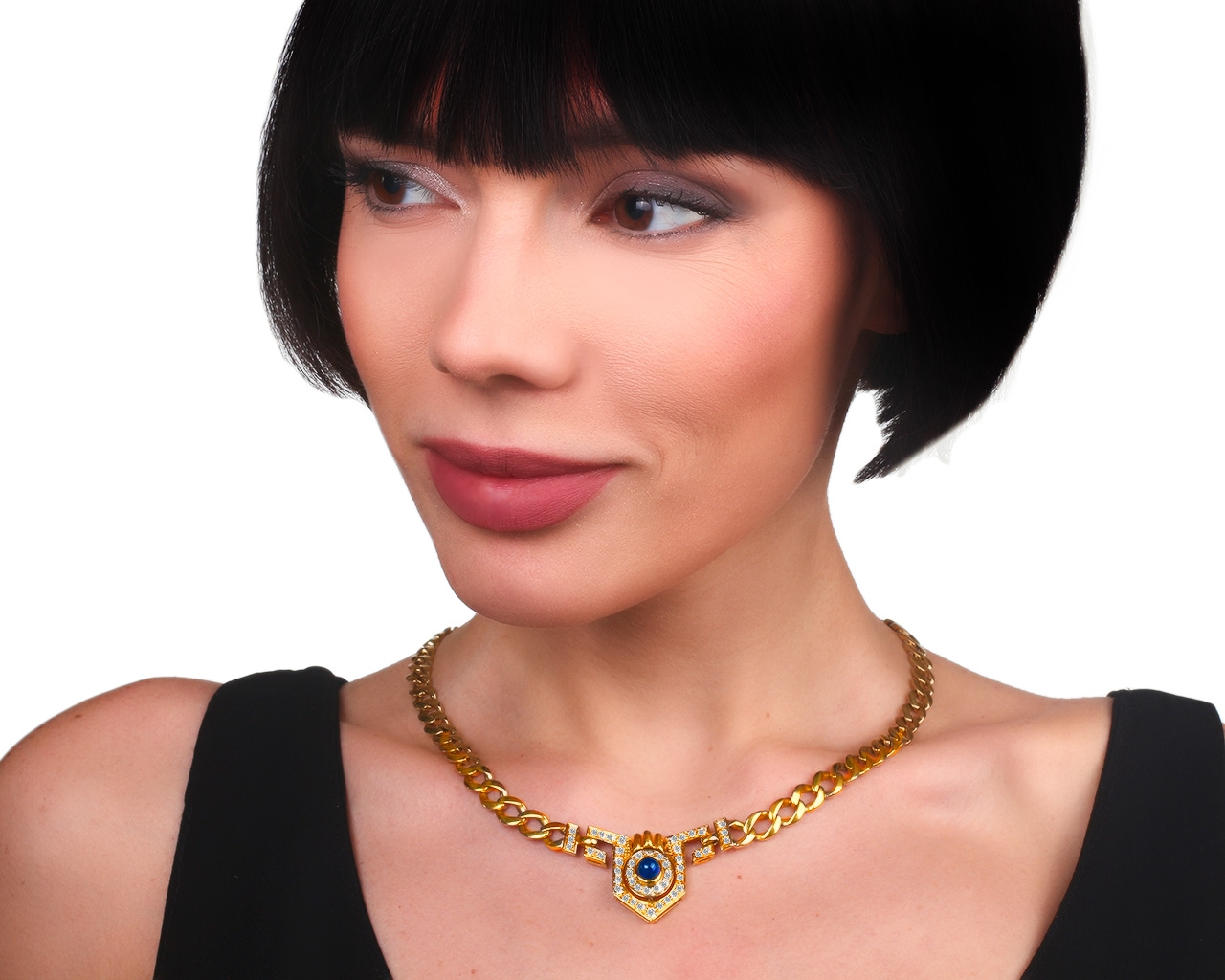 Золотое колье с бриллиантами 1.40ct и сапфиром 1.07ct