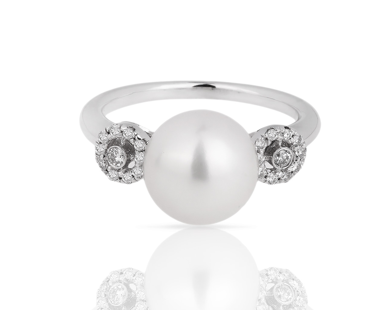 Золотое кольцо с жемчугом и бриллиантами 0.16ct 240618/2