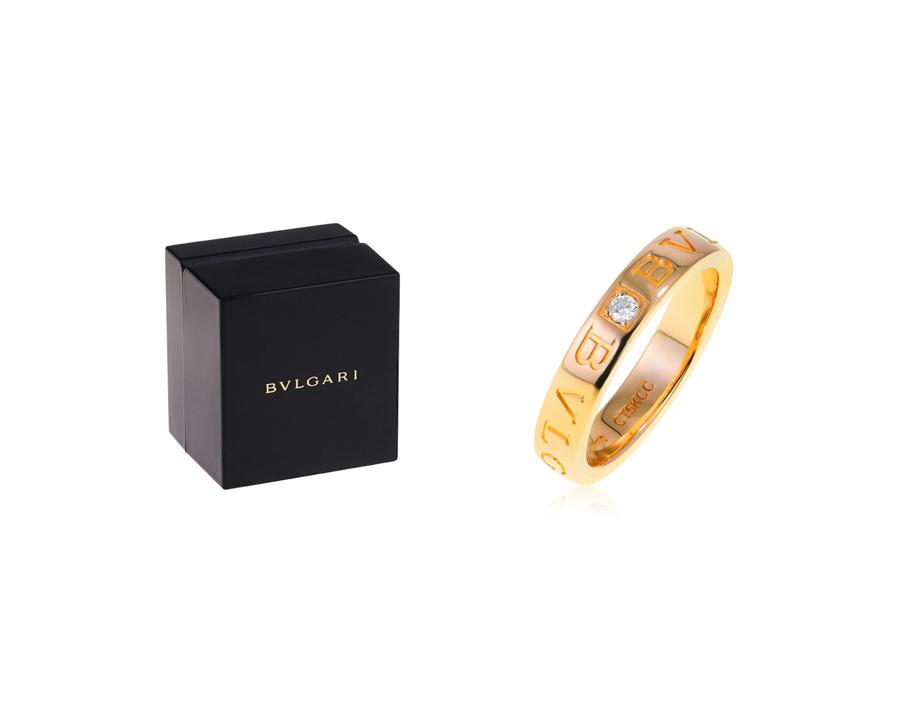 Оригинальное золотое кольцо с бриллиантом 0.04ct Bvlgari Bvlgari