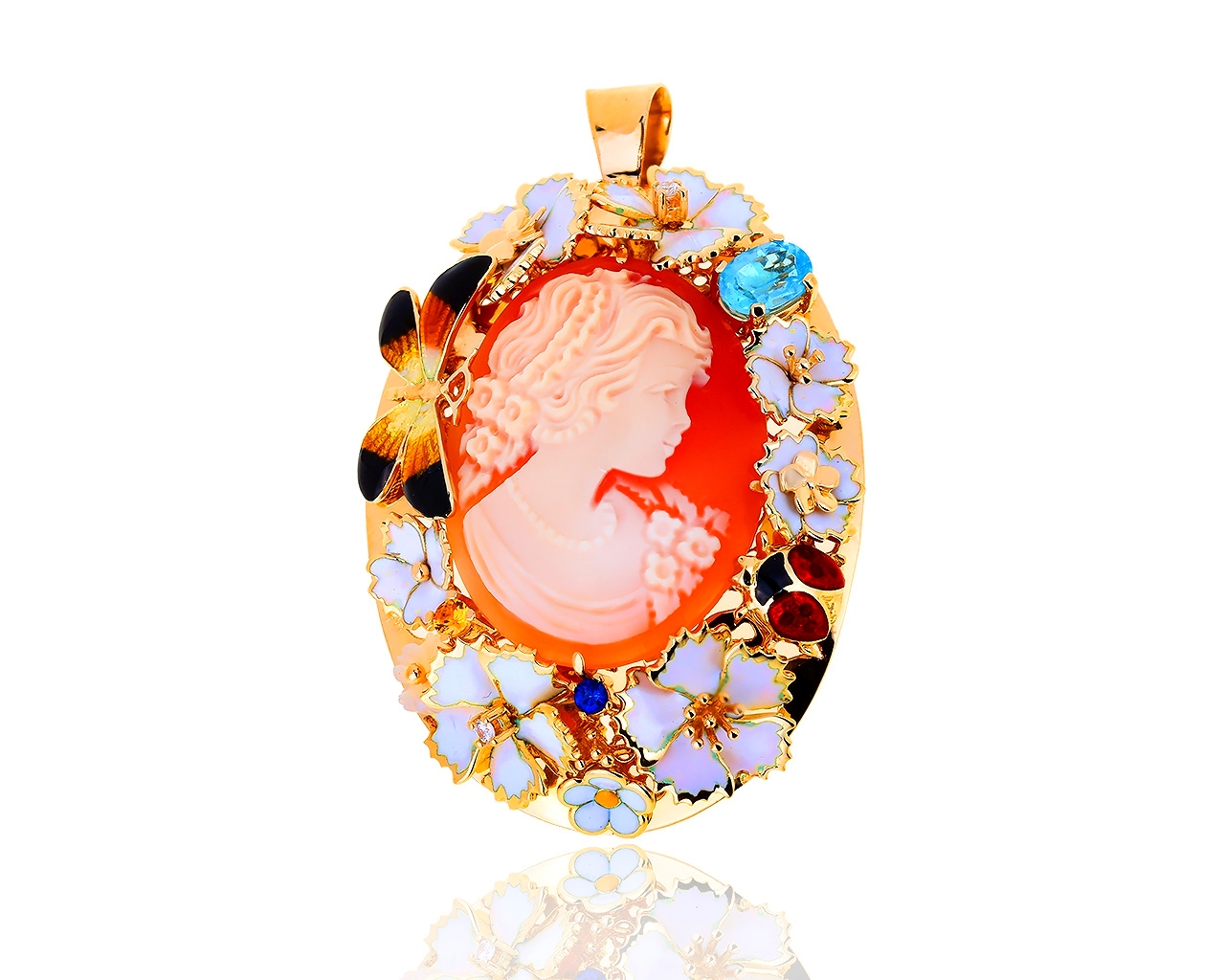 Яркий золотой кулон с камеей и эмалями Roberto Bravo 160119/6