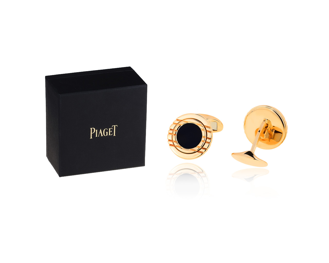 Оригинальные золотые запонки с ониксом Piaget