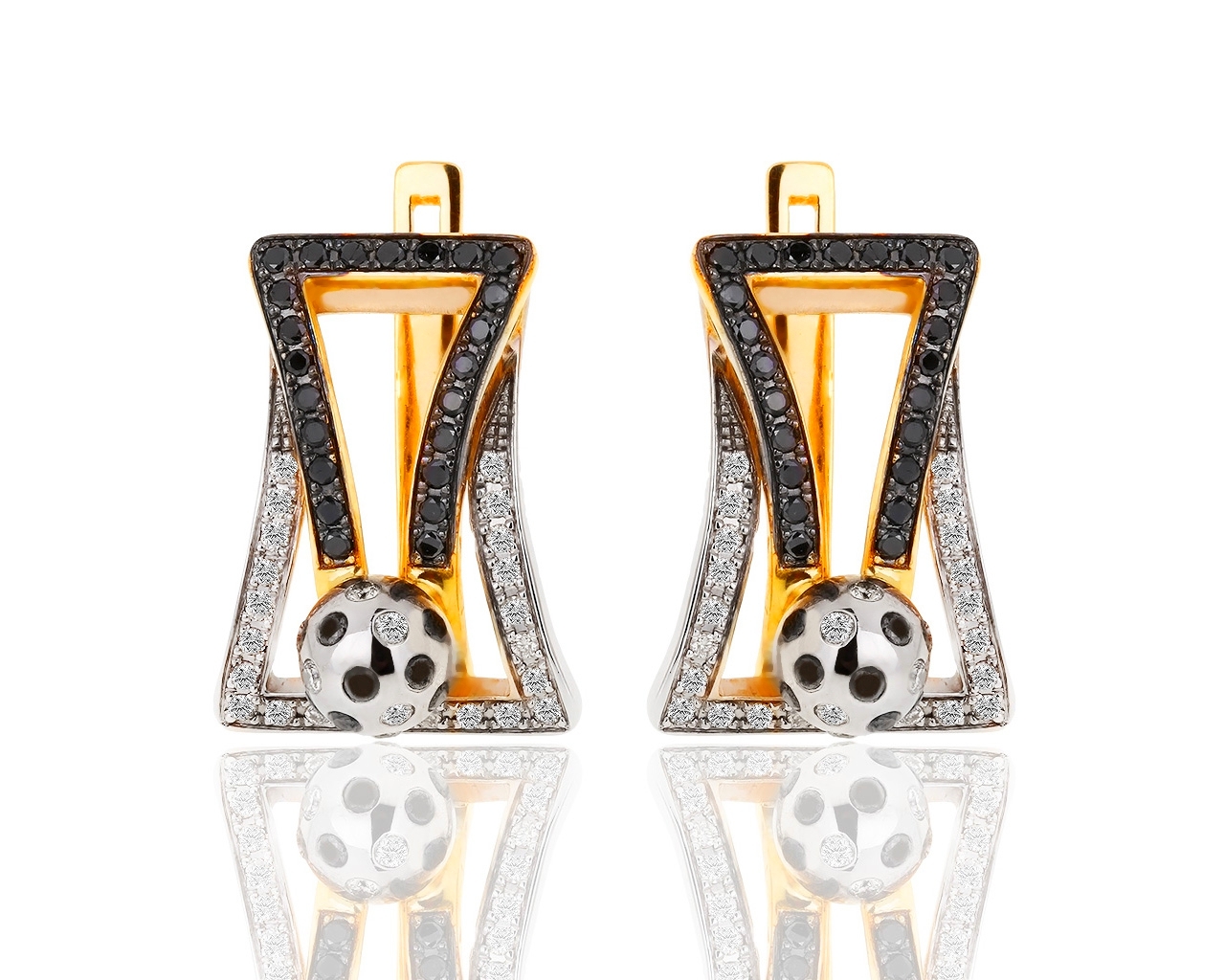 Золотые серьги с черными и белыми бриллиантами 1.29ct 110119/14