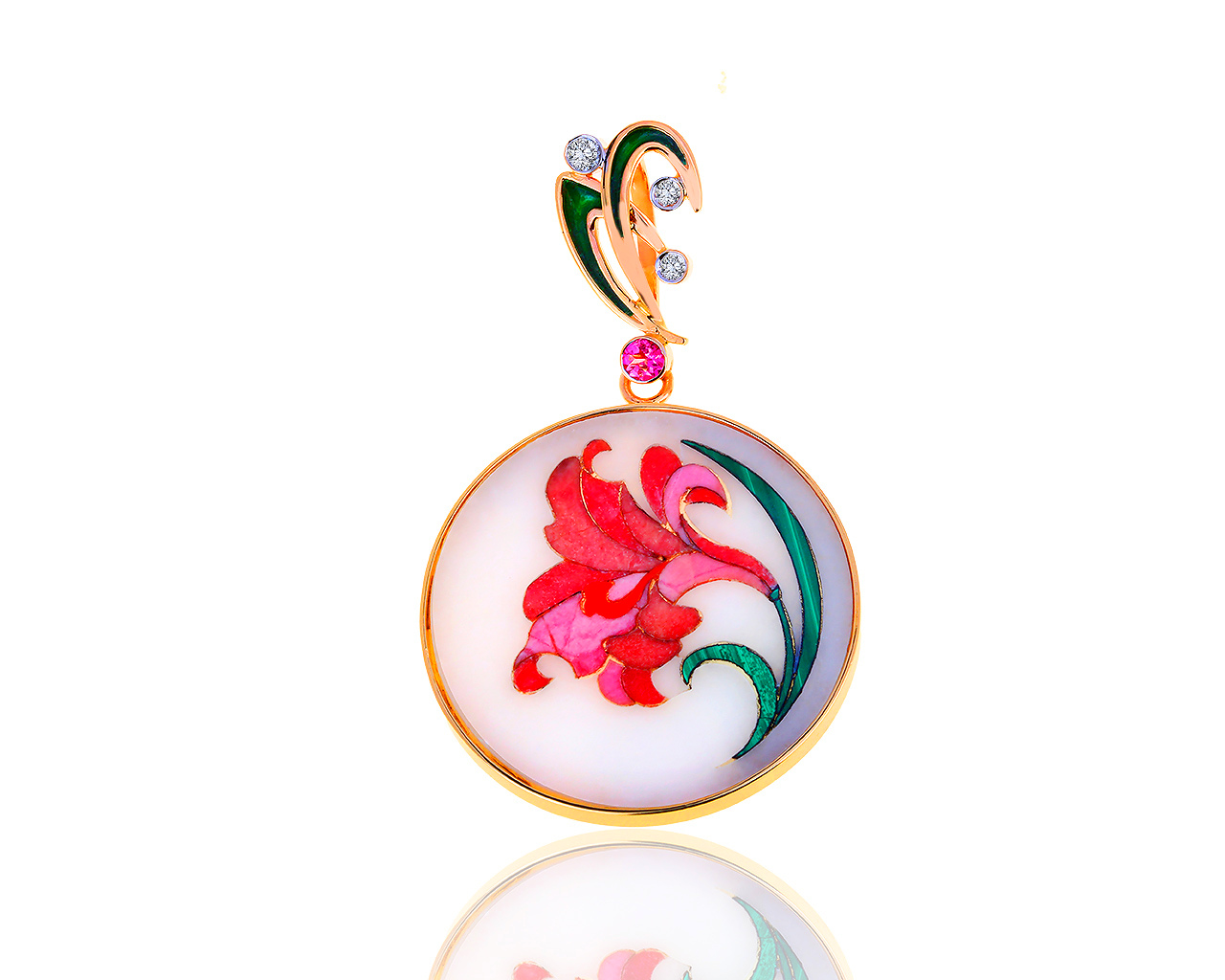 Праздничный золотой кулон с эмалью и бриллиантами 0.07ct 040819/15