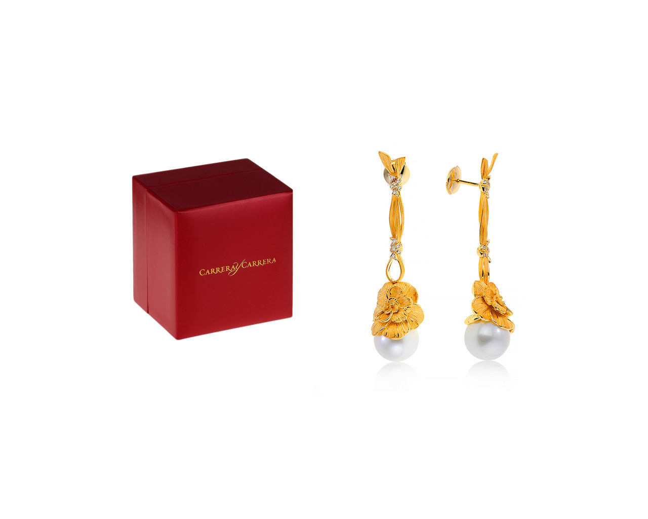 Оригинальные золотые серьги с жемчугом 12 мм Carrera y Carrera Gardenia