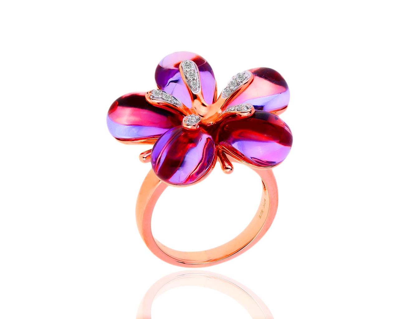 Золотое кольцо с аметистами и бриллиантами Roberto Bravo 170419/3