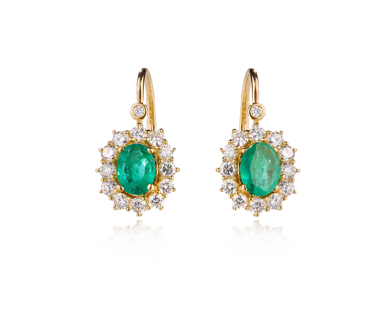 Золотые серьги с изумрудами 1.20ct и бриллиантами 1.22ct 190626/1