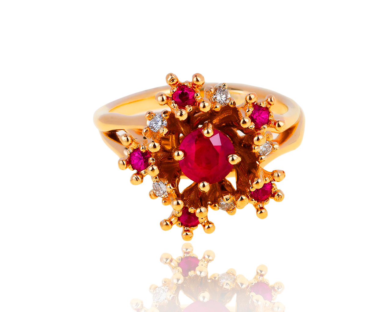 Царское золотое кольцо с рубинами 0.59ct и бриллиантами 0.12ct 250519/2