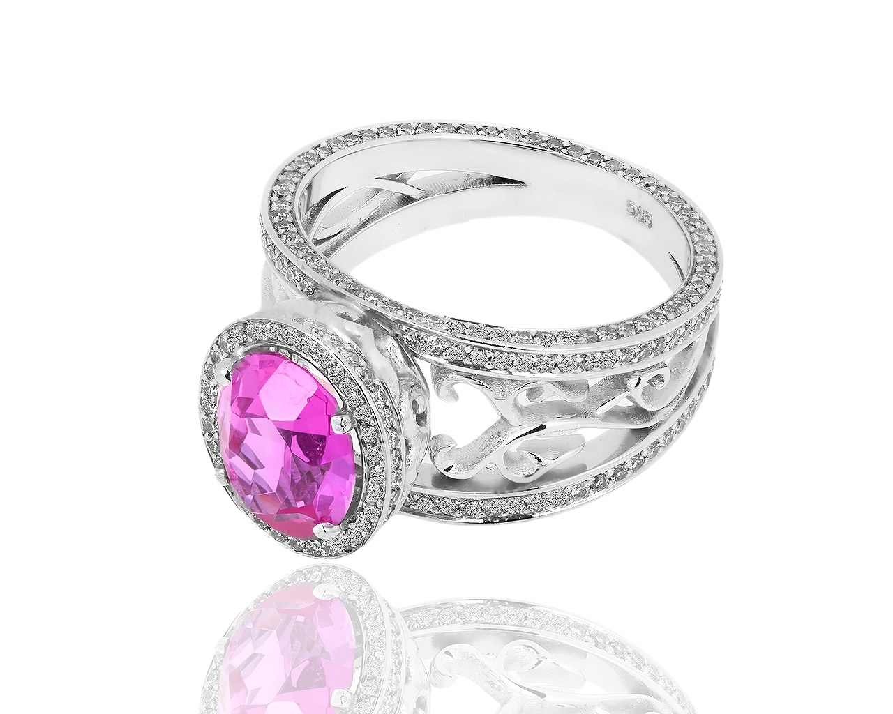 Золотое кольцо с бриллиантами 1.53ct и розовым сапфиром 3.72ct