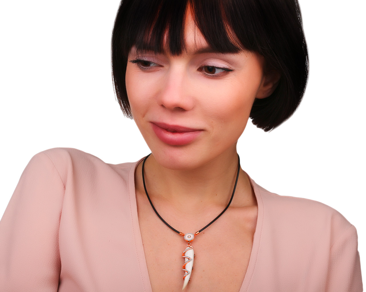 Золотая подвеска со слоновой костью и бриллиантами 0.80ct