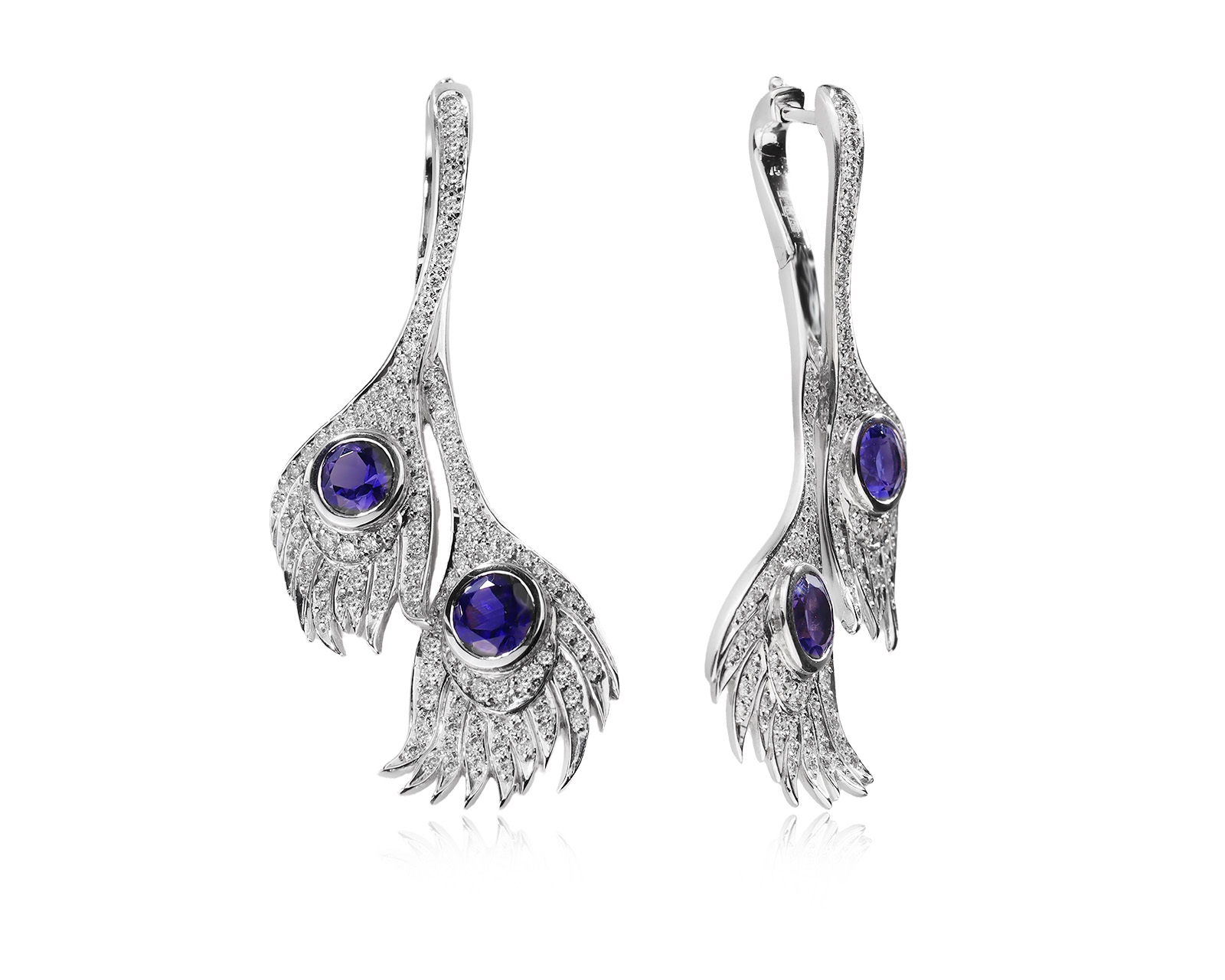 Оригинальные золотые серьги с иолитами 2.20ct Carrera y Carrera Peacock