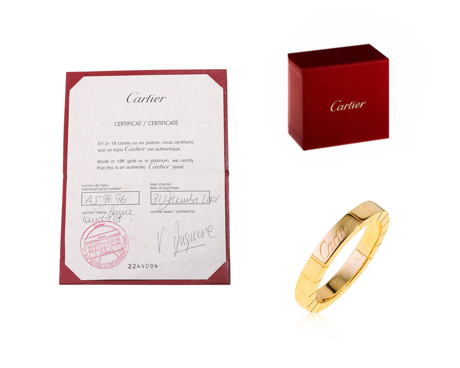 Оригинальное золотое кольцо Cartier Laniers