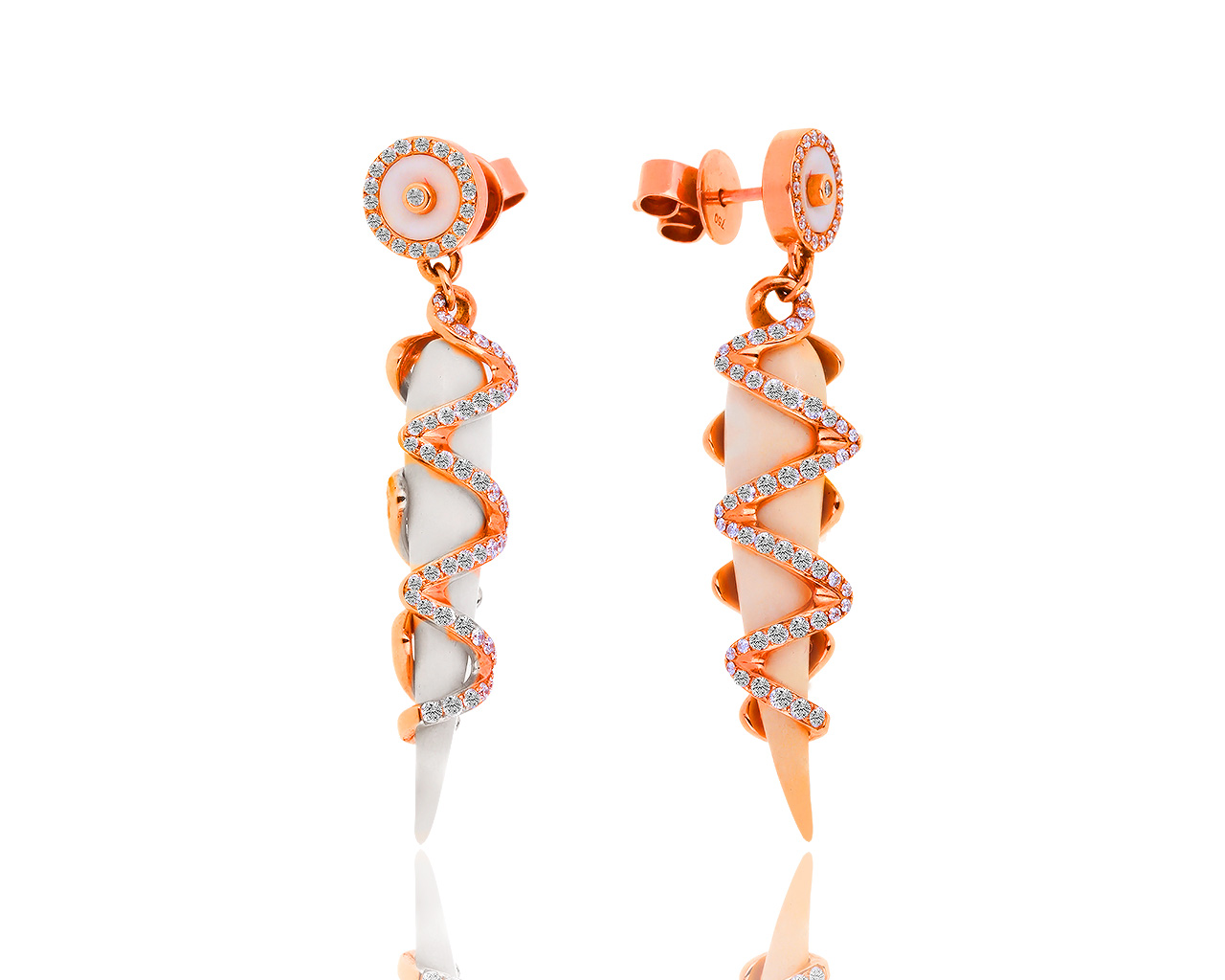 Золотые серьги со слоновой костью и бриллиантами 0.80ct 121218/17