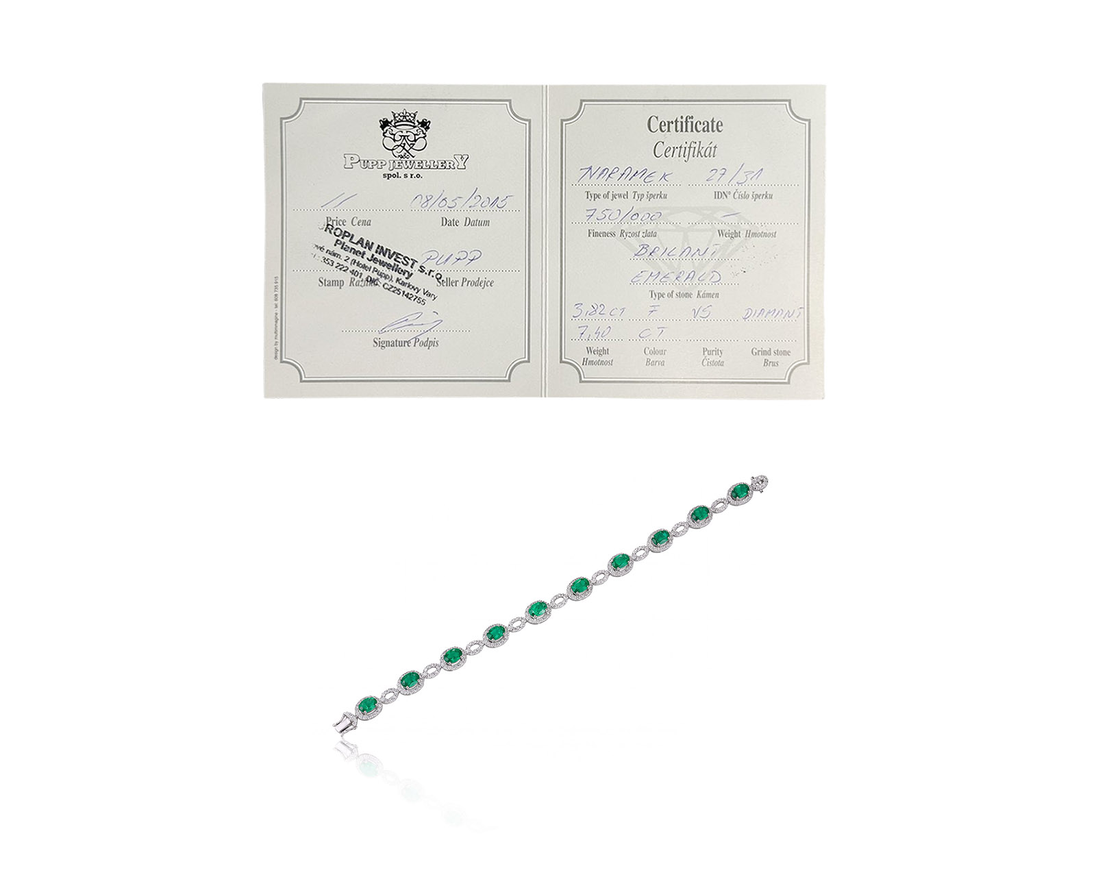 Оригинальный золотой браслет с изумрудами 7.40ct Zen