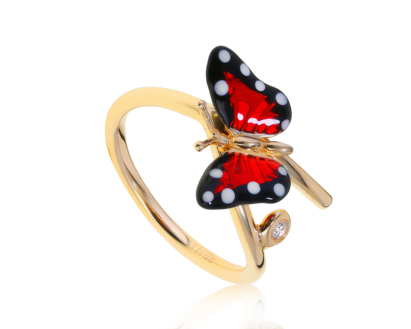 Оригинальное золотое кольцо с эмалью Roberto Bravo Monarh Butterfly
