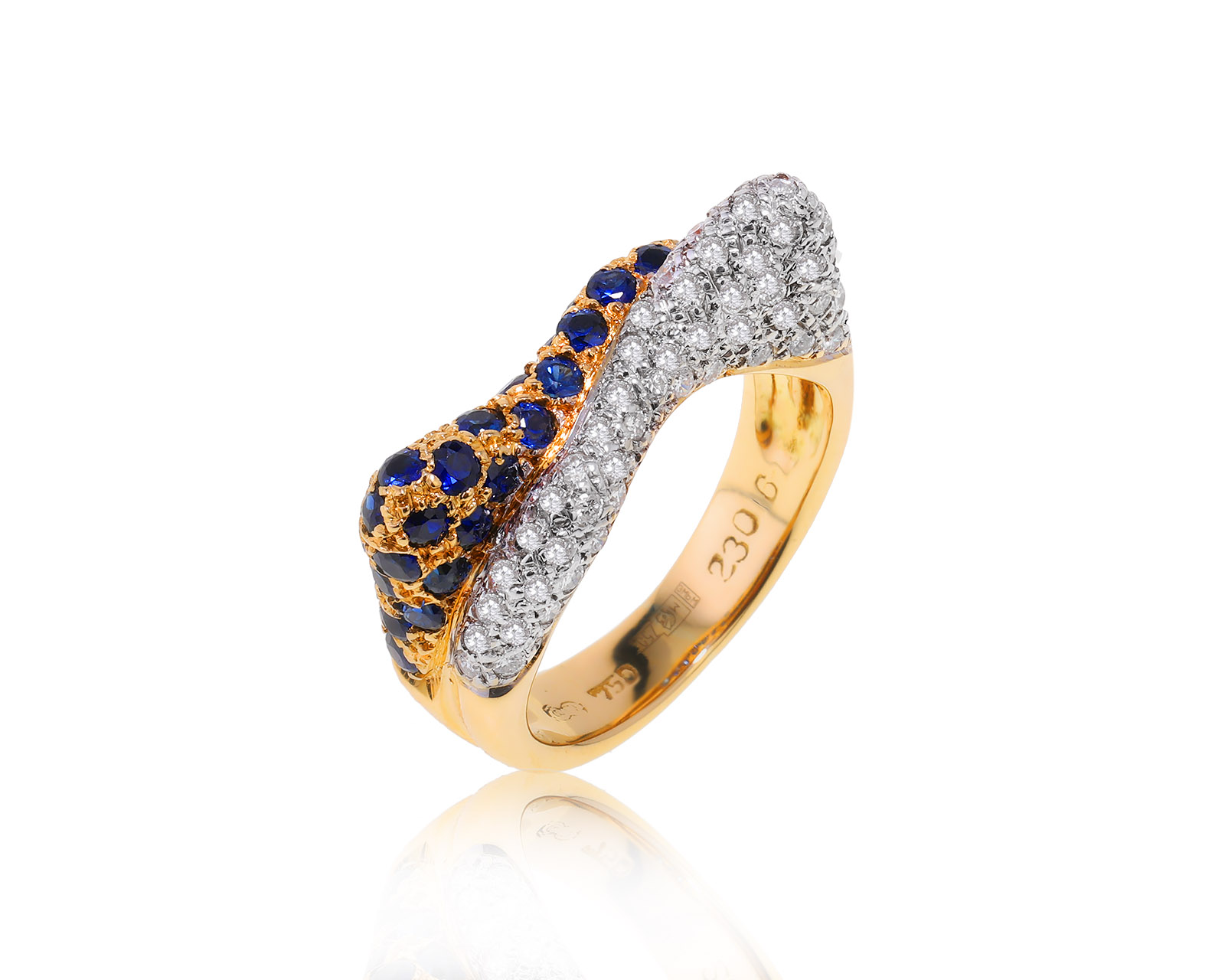 Элегантное золотое кольцо с сапфирами 1.20ct