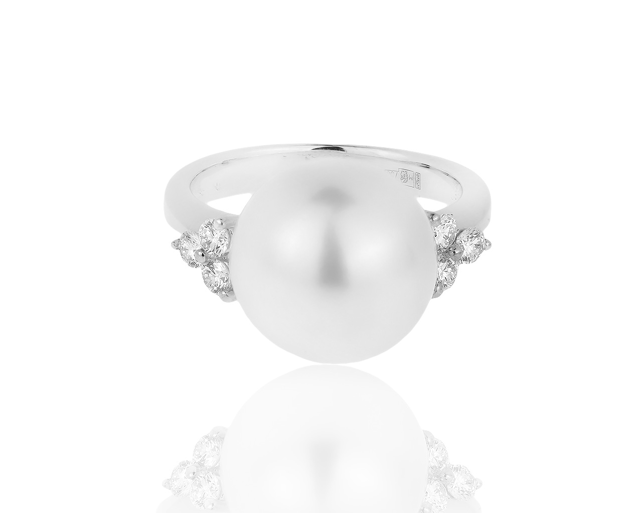 Золотое кольцо с жемчугом и бриллиантами 0.31ct 250419/2
