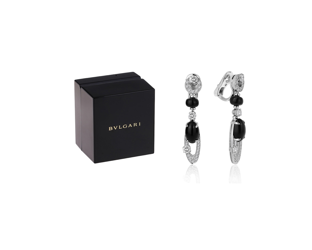 Оригинальные золотые серьги с ониксом 5.86ct Bvlgari