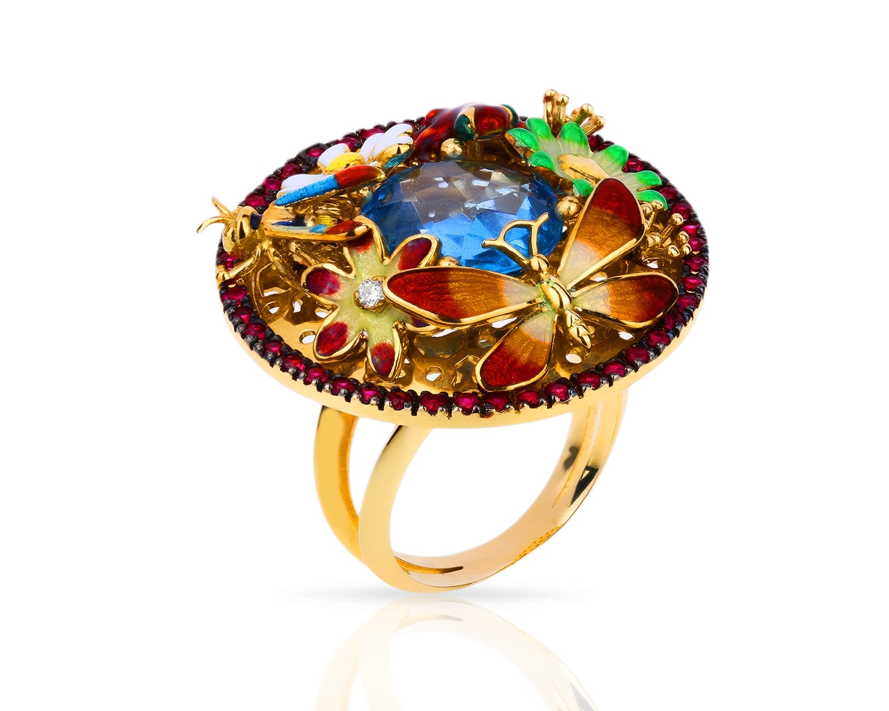Золотое кольцо с бриллиантом и рубинами 0.55ct Roberto Bravo 300318/1
