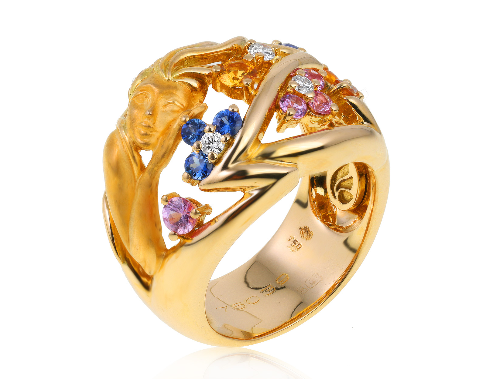 Оригинальное золотое кольцо с цветными сапфирами 0.78ct Magerit Ninfas 070721/5